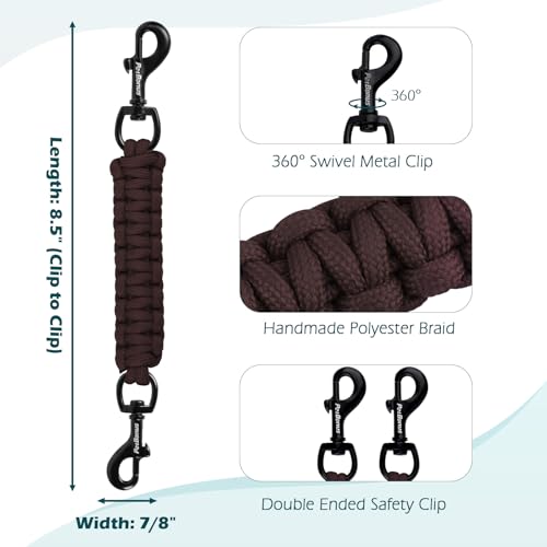 Dog Collar Safety Clip, Handmade Backup Safety Strap for Dog Harness, Prong, Pinch Collar, Double Ended Clasp Leash Connector (Brown) - color: Brown