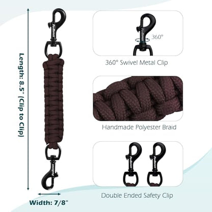Dog Collar Safety Clip, Handmade Backup Safety Strap for Dog Harness, Prong, Pinch Collar, Double Ended Clasp Leash Connector (Brown) - color: Brown