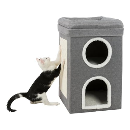 Trixie Saul Cat Condo | 2-Story Condo Tower | Scratching Surface | Foldable for Easy Storage | Gray