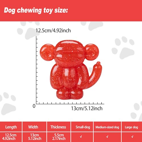 Monkey Dog Chew Toy, Indestructible Dog Rubber Toy for Medium & Large Dogs, Tough No Stuffing Puzzle Toy, Anxiety Relief & Dental Care, Interactive Cognitive Toy, 4.92inch (RED) - color: RED