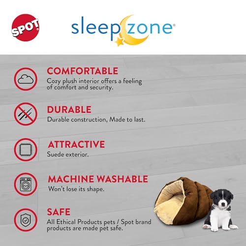 SPOT Sleep Zone Cuddle Cave Pet Bed | Soft, Plush Interior for Cats and Small Dog Breeds | Attractive and Durable Faux Suede Exterior | Machine Washable | Pet Safe - style: Brown