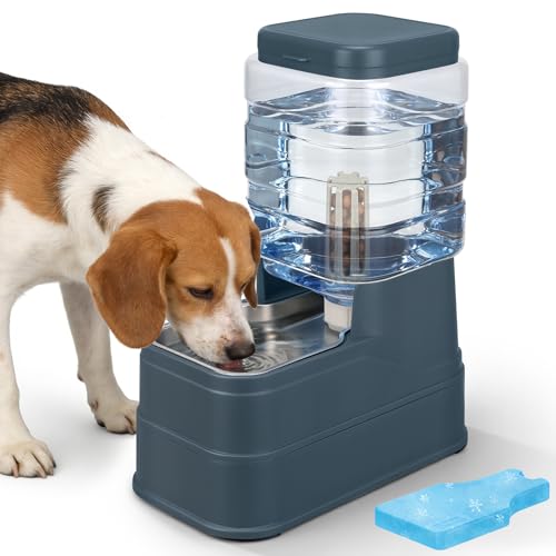 Automatic Dog Water Dispenser Gravity Stainless Steel Water Feeder Cat Waterer Feeder with Wide Mouth Bowl for Small Medium Dog Puppy Kitten (Filter &Ice Pack Included) 1.6Gallon Navy - color: Navy, size: 1.6Gallon/6L