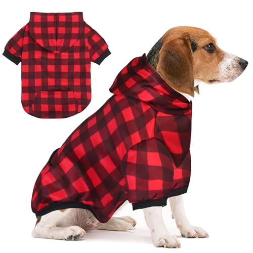 Plaid Dog Sweaters Hoodies Sweatshirts for Dogs Cats, Warm and Soft Cold Weater Coats for Christmas (Red, Medium) - color: Red, size: Medium