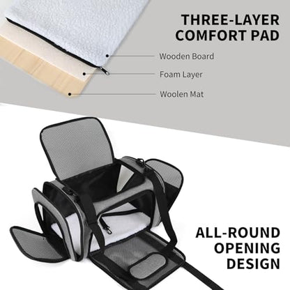 Carriers Soft-Sided Pet Carrier Case for Small Medium Cats Dogs Puppy Under 15 lbs,Airline Approved Cat Carrier with 4 Ventilated Windows (Medium,Grey&Black) - color: grey&black, size: 17.0"L x 11.0"W x 11.0"H