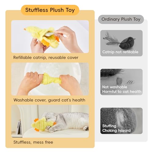 Potaroma Cat Toys Catnip Crinkly Sound 2 Pcs, Mess-Free Stuffless Kitten Toy, Durable Feline Bite Interactive Kicker Toys for Cat Indoor Exercise 6.5 Inches