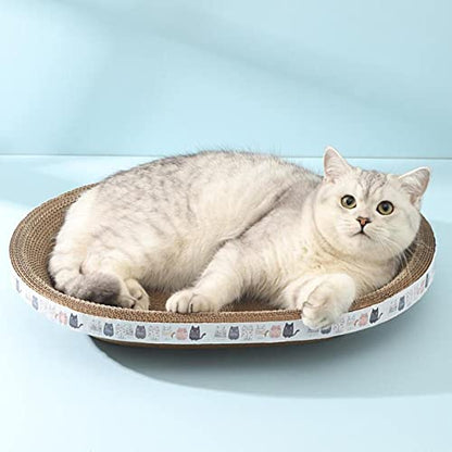 High-Density Oval-Shaped Cardboard Cat Scratcher Bed - Corrugated Scratching Board House & Nest, Training Toy for Indoor Cats - size: Small