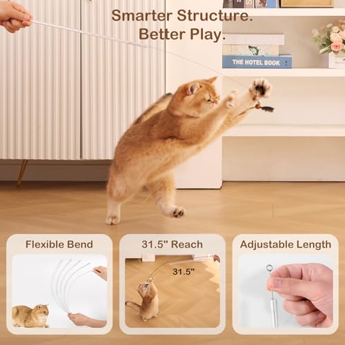 Retractable Cat Wand Toy with Spinning Natural Feather – Interactive Cat Teaser Wand for Indoor Cats, Adjustable Lightweight Cat Toy Wand with 4 Feather Refills - No String Version - color: No String Version