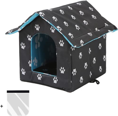 VARMTOR Outdoor Cat House, Cat Houses for Outdoor Cats, Weatherproof Warm and Insulated Cat House with Transparent Curtain Pet House, Stray Cats Shelter (Black,Small-Houses) - style: Black
