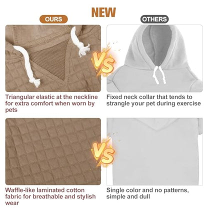 BEAUTYZOO Small Dog Hoodie Sweater with Pockets, Dog Clothes for Small Medium Dogs Boy Girl, Waffle-Like Laminated Cotton Pet Coats with Hat and Leash Hole, Khaki S - color: Khaki, size: S (Back: 12",Chest: 16", Neck: 10")