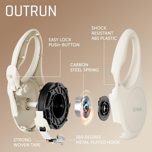 OUTRUN Retractable Dog Leash 16.5 FT Walking Leash up to 55 lb, Strong Nylon Tape No Tangle, Heavy Duty One-Handed Brake Lock Perfect for Small & Medium Sized Dogs and Pets - color: Cream White