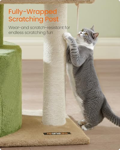 Feandrea Cat Tree, Small Cat Tower with Sisal Scratching Post, Plush Condo with Padded Perch, for Small Spaces, Kittens, Grass Green and Camel Brown UPCT050C01 - color: Grass Green + Camel Brown