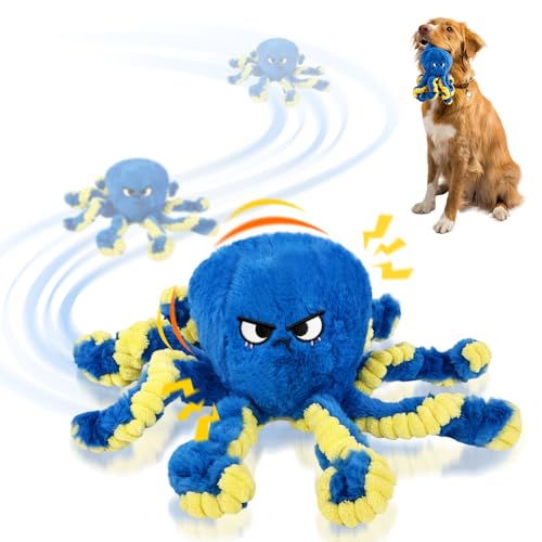 Interactive Dog Toys Octopus, Moving Dog Toy to Keep Them Busy, Durable Automatic Jumping Dog Toy Bouncing Dogs Toy Squeaky Moving Tug of War Doggie Toy for Small Medium Large Dogs (Blue)