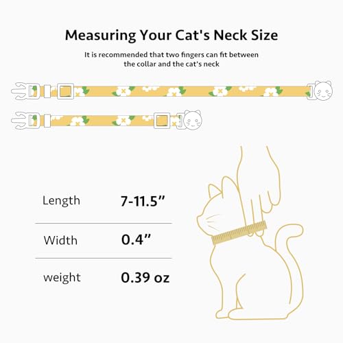 2 Pack Cotton Breakaway Cat Collar Green and Yellow Flowers Pendant Cute Kitten Cat Collar with Bell - color: Green&Yellow