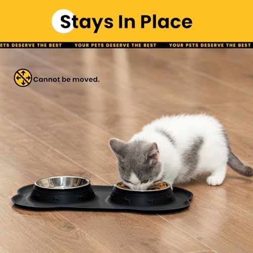 Conlun Dog Bowls with Silicone Feeding Mat, No Spill Food Water Dish Set, Dishwasher Safe, 2 Stainless Steel Puppy Bowls, Suitable for Tiny Dogs Kittens Cats Rabbits Pets under 8lbs, Extra Small,Black - color: Black, size: Extra Small-5 oz