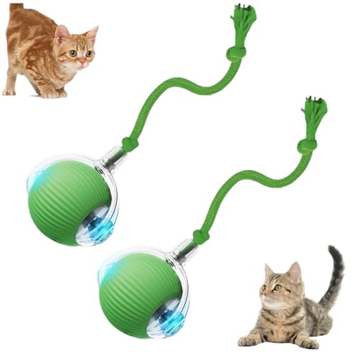 Interactive Cat Toy Balls, Interactive Cat Toys Balls for Indoor Cats 2026 New Motion Activated Cat Ball with 360° Smart Automatic Rolling Moving for Bored Kitten Pet Cats Dogs (Green, 2pcs) - color: Green, size: 2pcs