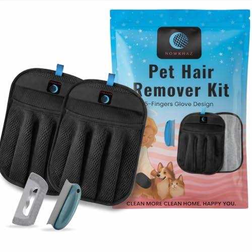 2-Pack Reusable Pet Hair Remover Gloves for Laundry, Furniture & Clothes, Best Dog & Cat Grooming Glove, Removes Fur from Couch, Car & Carpet