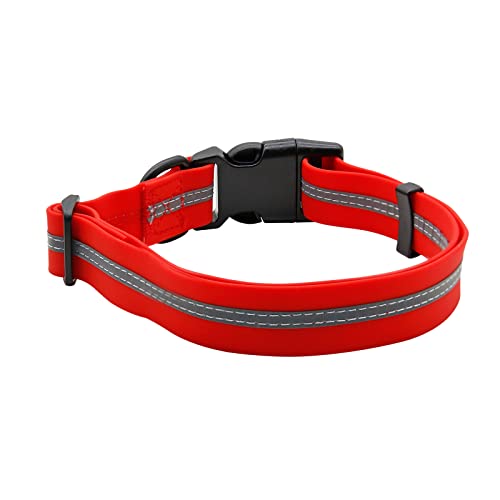 NIMBLE Dog Collar Waterproof Pet Collars Anti-Odor Durable Adjustable PVC & Polyester Soft with Reflective Cloth Stripe Basic Dog Collars S/M/L Sizes (Small (9.45”-14.17”inches), Candy Red) - color: Candy Red, size: Small (9.45”-14.17”inches)