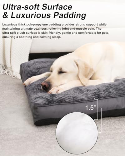 EMSLX Dog Bed, Washable Cozy Plush Dog Crate Beds, Soft Comfy Kennel Pad Anti Slip Pet Sleeping Mat for Large, Jumbo, Medium, Small Dogs Breeds (35.0 L x 22.0 W x 1.5 Th Inches, Dark Grey) - color: Dark Grey, size: 35.0 L x 22.0 W x 1.5 Th