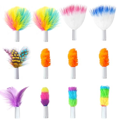 ORSDA 12Pcs Interchangeable Attachments Cat Feather Toys Replaceable Feathers and Fluffy Toy Accessories - color: Various Refills Feathers*12
