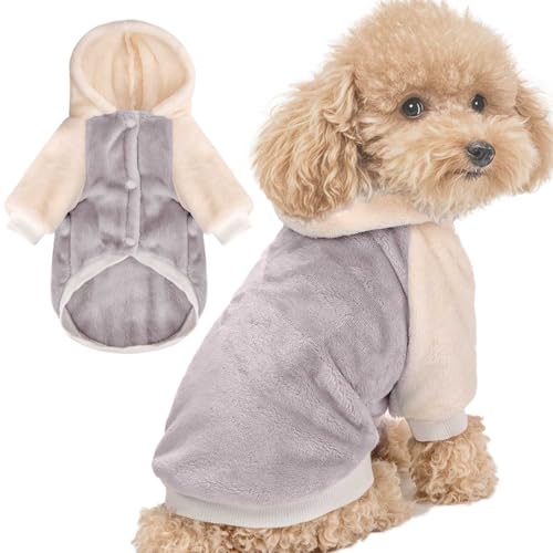 FabriCastle Dog Hoodie Sweater for Small Dogs Boy and Girl, Small Dog Clothes XS XXS Puppy Sweatshirt, Pet Outfit, Cat Clothing Super Soft Warm Snap On Closure (Lightgrey-Cream, XX-Small) - color: Lightgrey-Cream, size: XX-Small