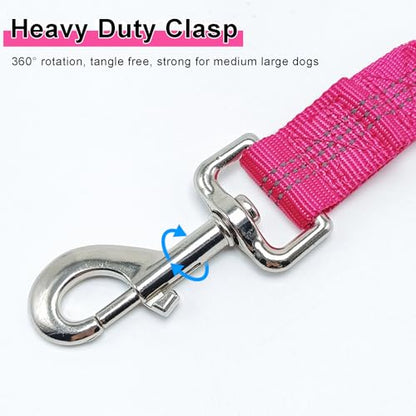 5FT Bungee Dog Leash with 2 Handles, Reflective Strong Nylon Traffic Leash, Shock Absorbing Lead for Large Medium Dogs Walking Training Controlling, Rose red - color: Rose red