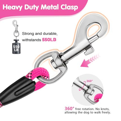 Dog Leash Heavy Duty 4/5/6ft XiaZ 2 Handles Dog Leashes for Medium Large Dogs 1/2 Inch 1000lb Strength Reflective PVC Waterproof-Handles Metal Hook Dual-Handle Rope Leash Nighttime Safety - color: Red, size: 6FT (1/2")