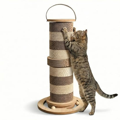 24” Cat Scratching Post, Stable Vertical Cat Scratcher for Indoor Cats, Durable Cardboard Design with Replaceable Blocks, Space-Saving Scratching Post