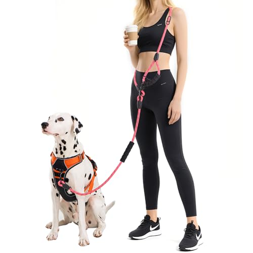 Cymiler Hands Free Dog Leash, 8 Ft Reflective Cross-Body Pet Rope Leashes with Sponge Handle, Heavy Duty Nylon, for Running, Hiking, Training, Waist Leash for Small Medium Large Dogs (Pink) - color: Pink