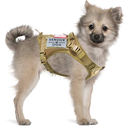 Tactical Service Dog Harness Vest,K9 Adjustable Work Water-Resistant Military Comfortable Molle Handle with Extenrder Strap (S, Khaki) - color: A-Khaki, size: Small (Pack of 1)