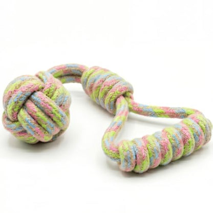 Tug of War Dog Toy 12 Inch Eco Cotton Interactive Dog Rope Toy with Grip Handle & Rope Tug Ball with Natural, Non-Toxic Dyes Tug Toy for Medium & Small Dogs (Rainbow) - color: Rainbow