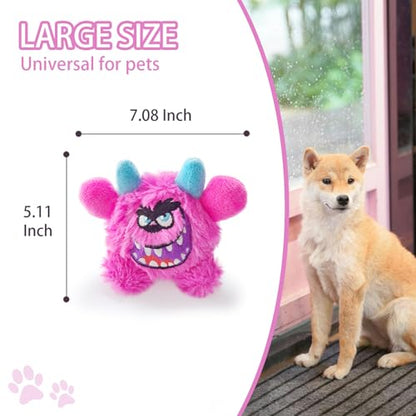 Squeaky Plush Ball Dog Toy, Little Monster Puppy Toys Suitable for All Breeds, Dental Care, Skin-Friendly and Soft and Durable (Rose Red, Large) - color: Rose Red, size: Large
