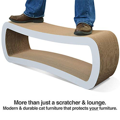 PetFusion Jumbo Cat Scratcher Lounge, White. 39 x 11 x 14 inch 4 Cardboard Scratching Surfaces and 2 Levels, Scratch, Play, Perch, and Hide100% Recyclable Cardboard Cat Lounge