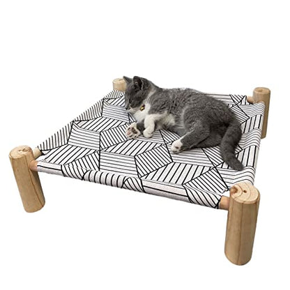 Cat/Dog Bed Hammock - Wooden Raised Indoor/Outdoor Beds - Breathable Mesh for Small Animals - White Diamond - color: White Diamond