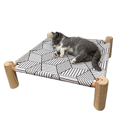 Cat/Dog Bed Hammock - Wooden Raised Indoor/Outdoor Beds - Breathable Mesh for Small Animals - White Diamond - color: White Diamond