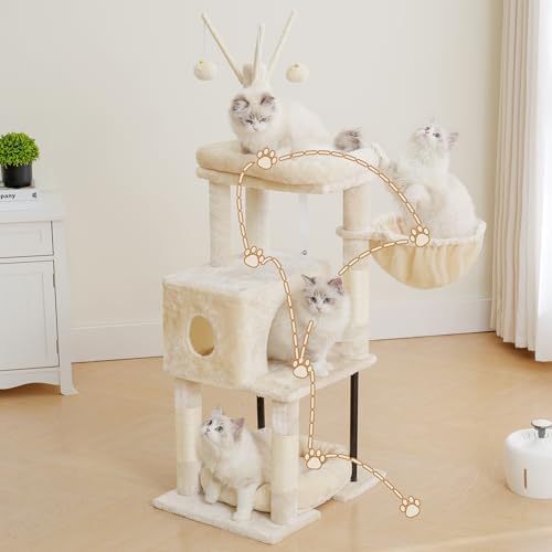 Heybly Cat Tree，HCT202SM - color: Beige, size: 45.3 inch