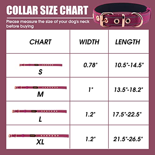 Neoprene Padded Dog Collar, Nylon Collar for Small to Large Dogs, Heavy Duty with Metal Buckle, Reflective(Medium, Wine red) - color: Wine red, size: Medium (Pack of 1)