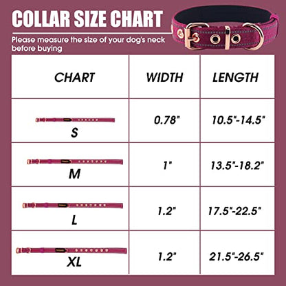 Neoprene Padded Dog Collar, Nylon Collar for Small to Large Dogs, Heavy Duty with Metal Buckle, Reflective(Medium, Wine red) - color: Wine red, size: Medium (Pack of 1)