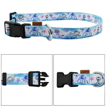 Dog Collar, Cute Jellyfish in Ocean Pattern, Soft and Adjustable Collar with Quick Release Buckle (XS (Neck 9-13", Width 3/8"), Ocean Blue) - color: Ocean Blue, size: XS (Neck 9-13", Width 3/8")