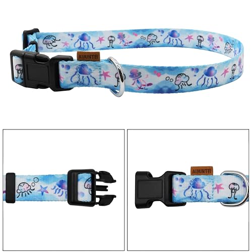 Dog Collar, Cute Jellyfish in Ocean Pattern, Soft and Adjustable Collar with Quick Release Buckle (XS (Neck 9-13", Width 3/8"), Ocean Blue) - color: Ocean Blue, size: XS (Neck 9-13", Width 3/8")