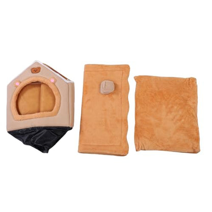 Cat Bed, All Season Comfort Removable Washable Cushion Foldable Cat Cave Bed, Indoor House with Anti Slip Base Chew Proof Design and Oxford Fabric for Cats and Dogs (Yellow)