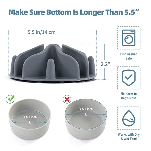 Jaoul Slow Feeder Dog Bowls Insert, Puzzle Slow Feeder Insert with 51 Octopus Suction Cups for Medium Large Size Dog Food Bowl Over 6.5" Wide (Grey) - color: Grey, size: Large(5.5 inch)