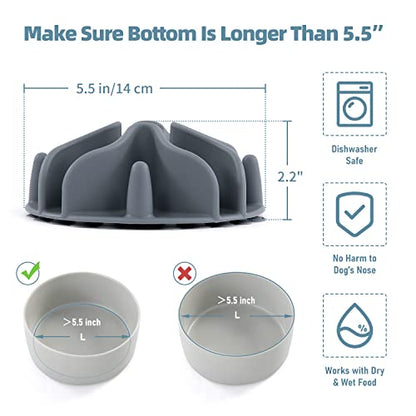 Jaoul Slow Feeder Dog Bowls Insert, Puzzle Slow Feeder Insert with 51 Octopus Suction Cups for Medium Large Size Dog Food Bowl Over 6.5" Wide (Grey) - color: Grey, size: Large(5.5 inch)