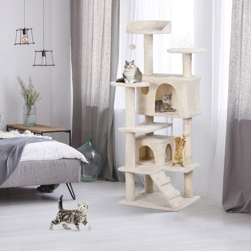 Nova Microdermabrasion 54 in Cat Tree Tower for Indoor Cats Multi-Level Cat Condo Cat Bed Furniture with Scratching Post Kittens Activity Center - color: Beige