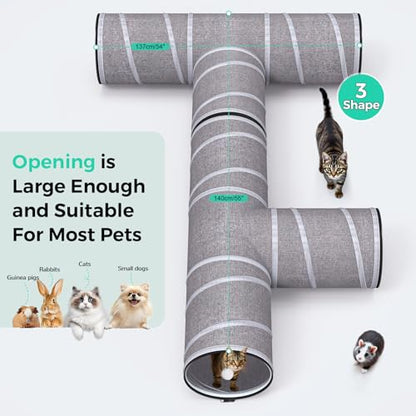 PETOCAT Cat Tunnel 4 Way with Teaser Wand & 2 Plush Ball, 5 Shapes Available, 54/80.7" L, H-Shaped Collapsible Pet Play Tube Maze for Kitten Puppy Bunny Ferret Rabbit, Indoor/Outdoor Peekaboo Cave - color: Cat Tunnel