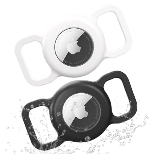 Compatible with AIRTAG,Dog Collar AirTag Holder Waterproof, 2 Pack Apple AirTag Case for Dogs,Air Tag Holder Collar for Pet Collar, Silicone Anti-Lost Airtag Full Body Protective Cover-Black+White - color: 1Pxblack+1PxWhite