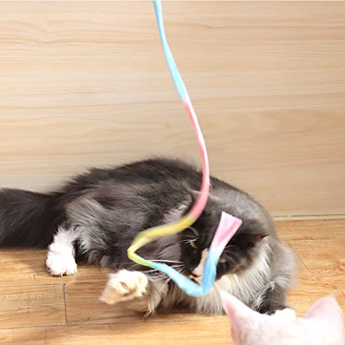 LASOCUHOO Interactive Cat Wand Toys Interactive Cat Teaser Wand String Ribbon Rainbow Charmer for Cats and Kittens - 2 Packs - color: Rainbow