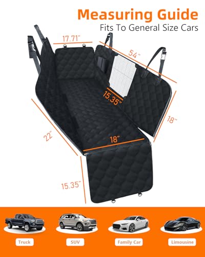 PETICON Dog Car Seat Cover with Mesh Window, 100% Waterproof Pet Seat Cover for Back Seat, Scratchproof Dog Hammock for Cars, Trucks, SUVs, Jeeps, Black - color: black