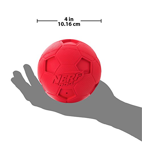 Nerf Dog Soccer Ball Dog Toy with Interactive Squeaker, Lightweight, Durable and Water Resistant, 4 Inches, for Medium/Large Breeds, Single Unit, Red - color: Red, size: 4-inches