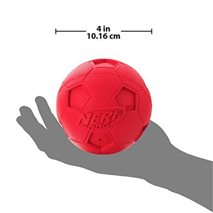 Nerf Dog Soccer Ball Dog Toy with Interactive Squeaker, Lightweight, Durable and Water Resistant, 4 Inches, for Medium/Large Breeds, Single Unit, Red - color: Red, size: 4-inches
