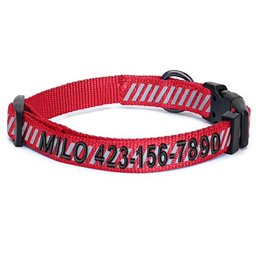 Pawtitas Reflective Dog Collar - Personalized Name & Phone Number, Adjustable for Extra Small Dogs & Puppies - Red - color: Customized Red, size: X-Small (Pack of 1)